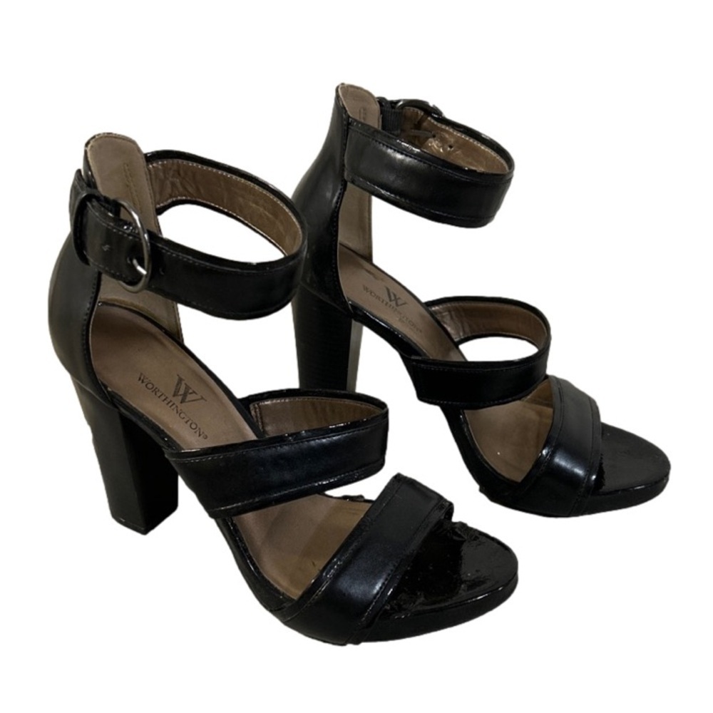Worthington black block heels with buckle strap size 7.5